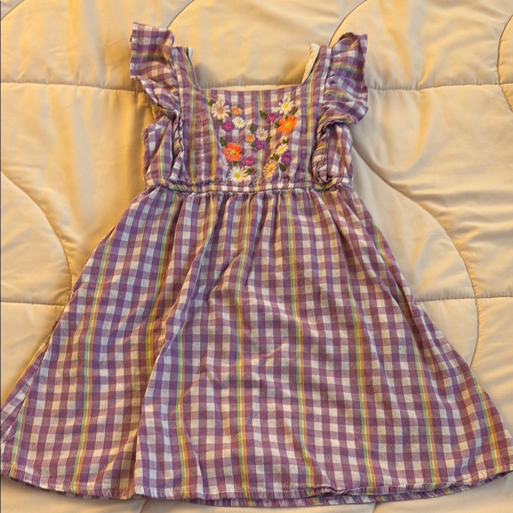Cat & Jack Purple Checkered Dress with Floral Details